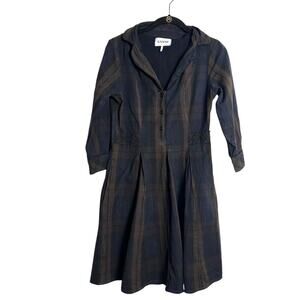 Ganni Navy Blue Plaid Fit Flare Shirt Dress w pockets!